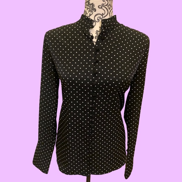 Icone Long sleeve blouse polka dot black crisp - NWOT - Picture 7 of 10